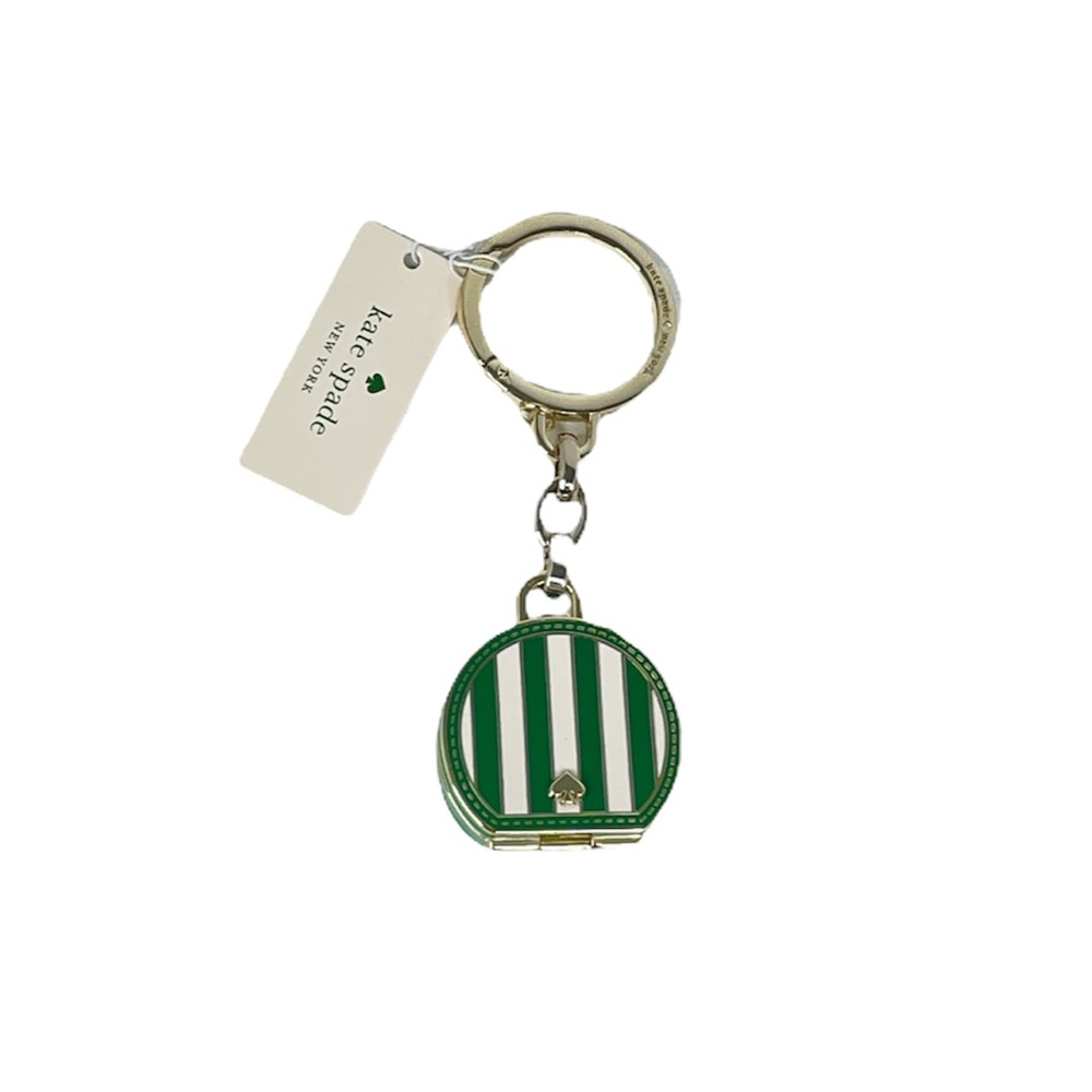 Kate Spade Traveler Stripes Key Chain Key Fob Green Gold